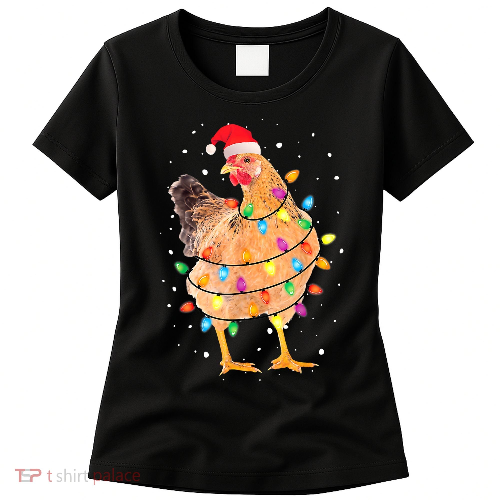 Ugly Christmas Chicken Santa Hat Lights Sweater Xmas Women's T-Shirt