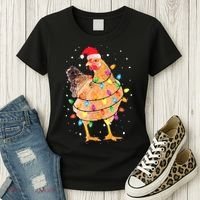 Ugly Christmas Chicken Santa Hat Lights Sweater Xmas Women's T-Shirt thumb 3