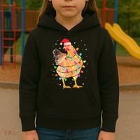 Ugly Christmas Chicken Santa Hat Lights Sweater Xmas Kids Hoodie thumb 3