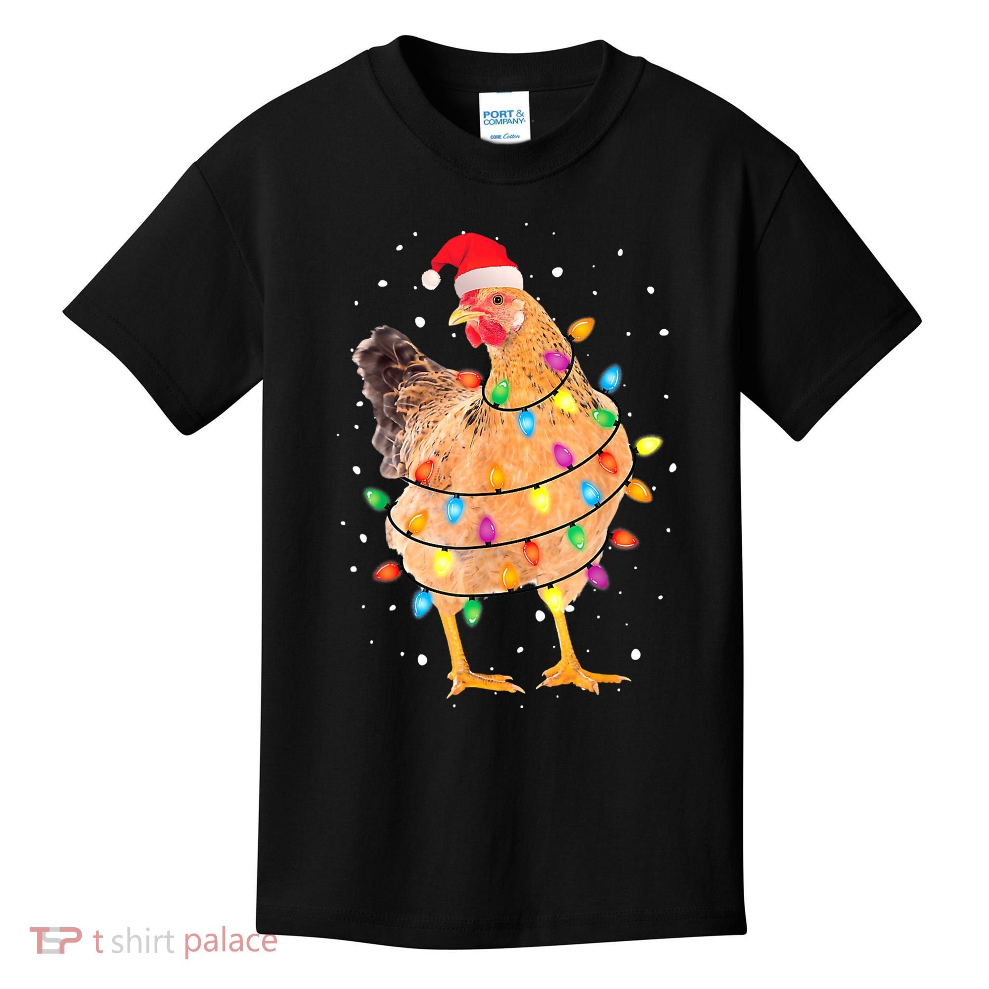 Ugly Christmas Chicken Santa Hat Lights Sweater Xmas Kids T-Shirt