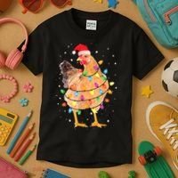 Ugly Christmas Chicken Santa Hat Lights Sweater Xmas Kids T-Shirt thumb 3