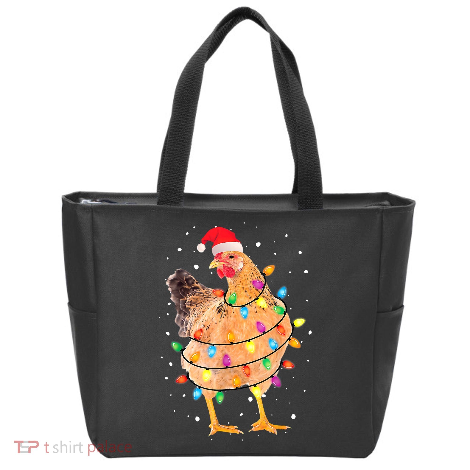 Ugly Christmas Chicken Santa Hat Lights Sweater Xmas Tote Bag