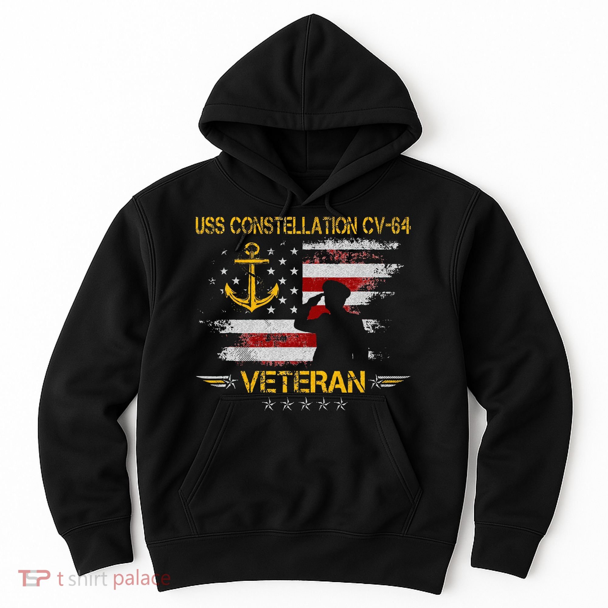 USS Constellation CV 64 Aircraft Carrier Veteran Flag Retro Hoodie