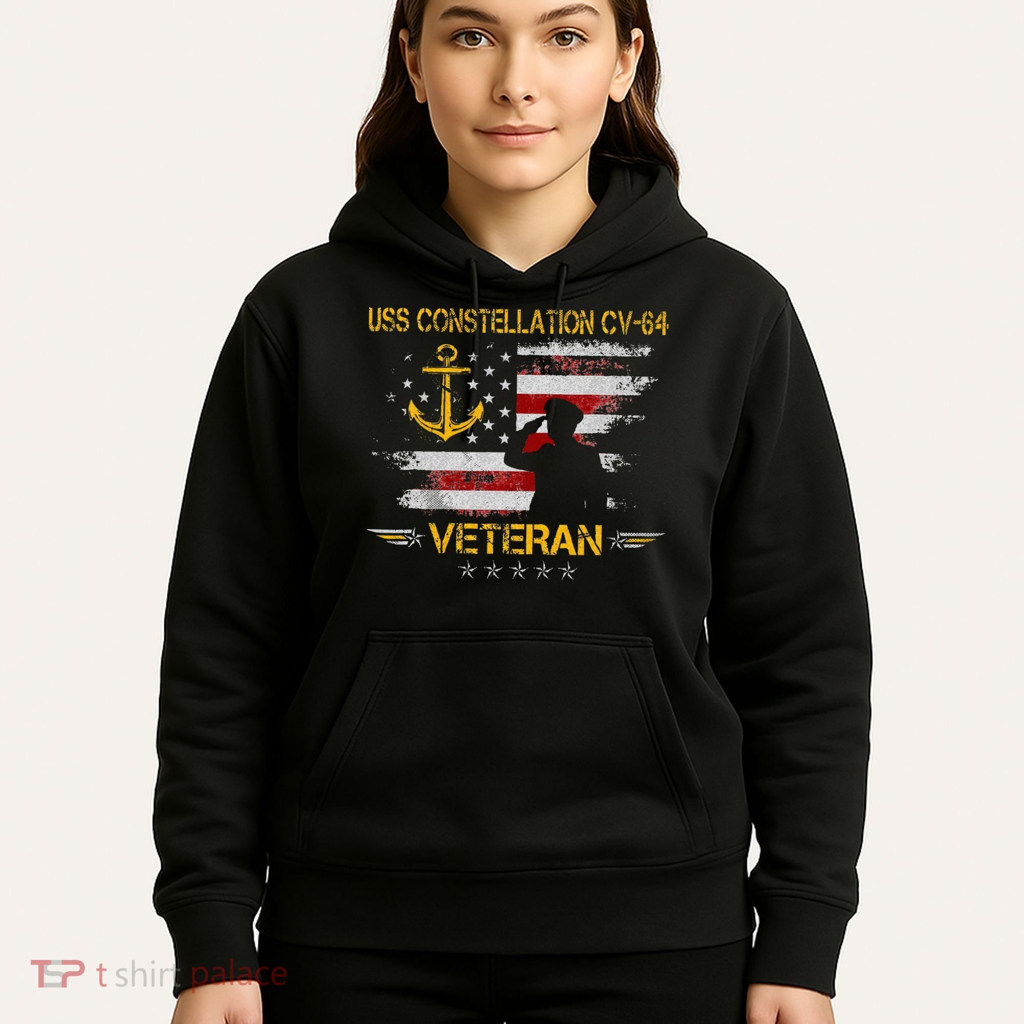 USS Constellation CV 64 Aircraft Carrier Veteran Flag Retro Hoodie