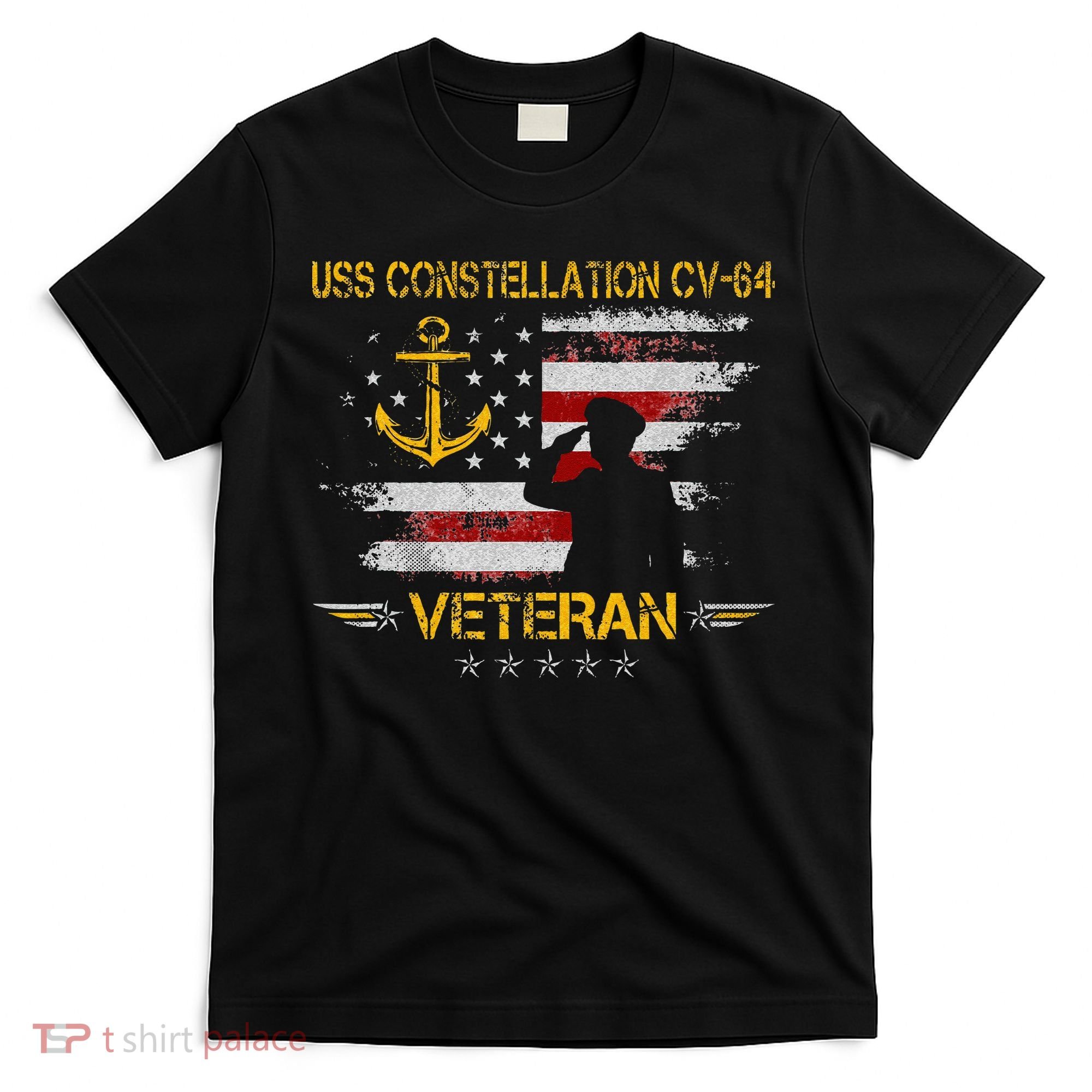 USS Constellation CV 64 Aircraft Carrier Veteran Flag Retro T-Shirt