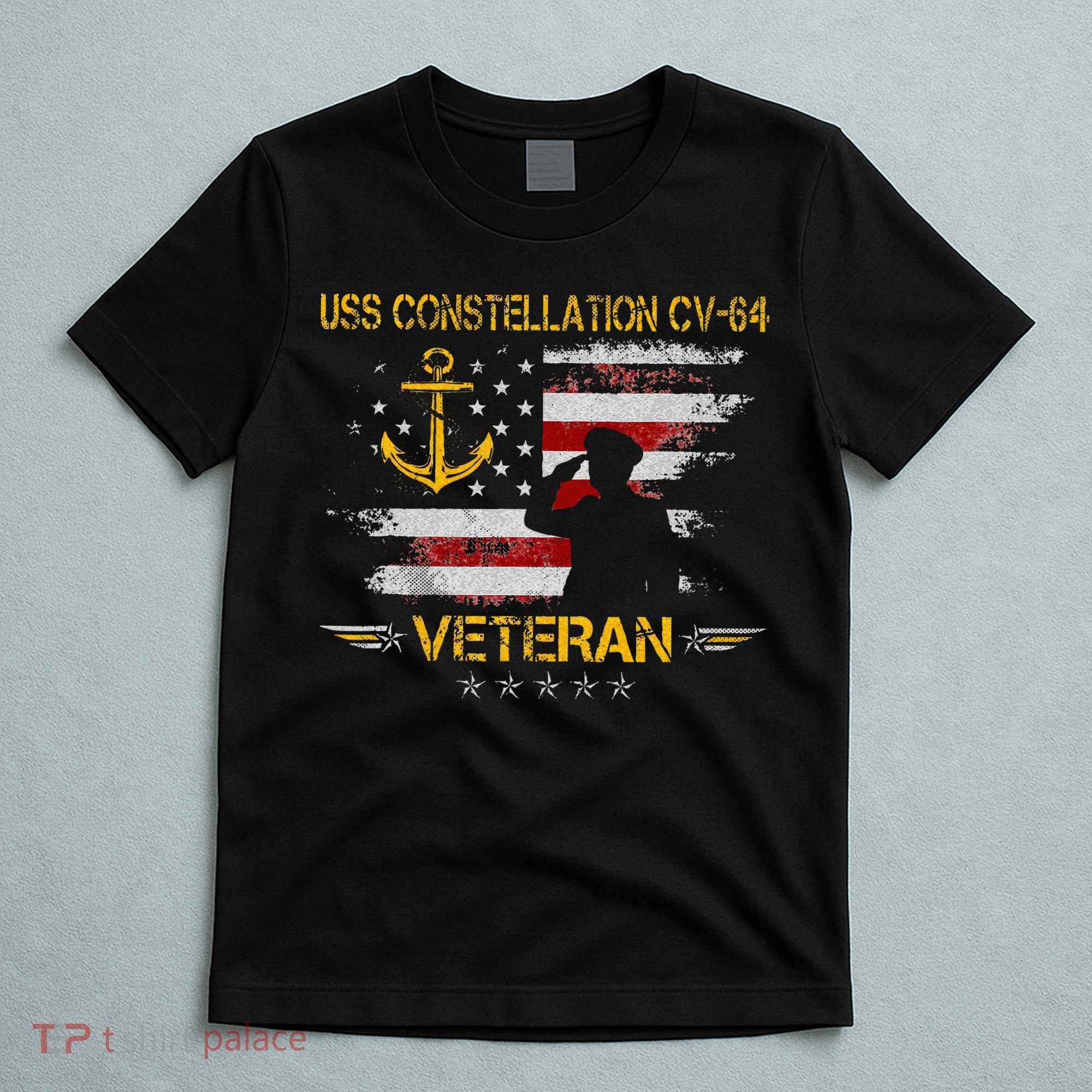 USS Constellation CV 64 Aircraft Carrier Veteran Flag Retro T-Shirt