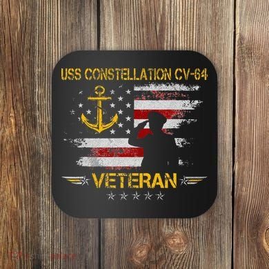 USS Constellation CV 64 Aircraft Carrier Veteran Flag Retro Coaster