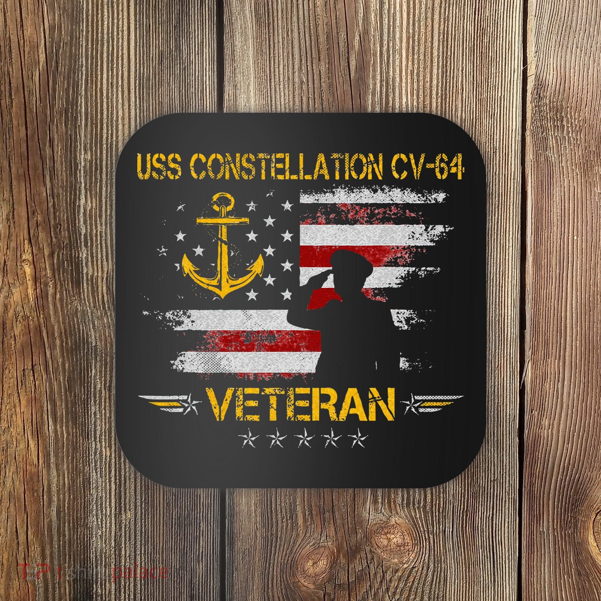 USS Constellation CV 64 Aircraft Carrier Veteran Flag Retro Coaster
