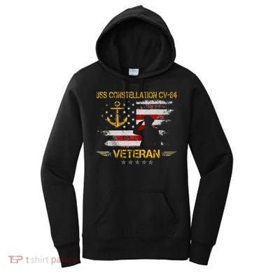USS Constellation CV 64 Aircraft Carrier Veteran Flag Retro Women's Hoodie