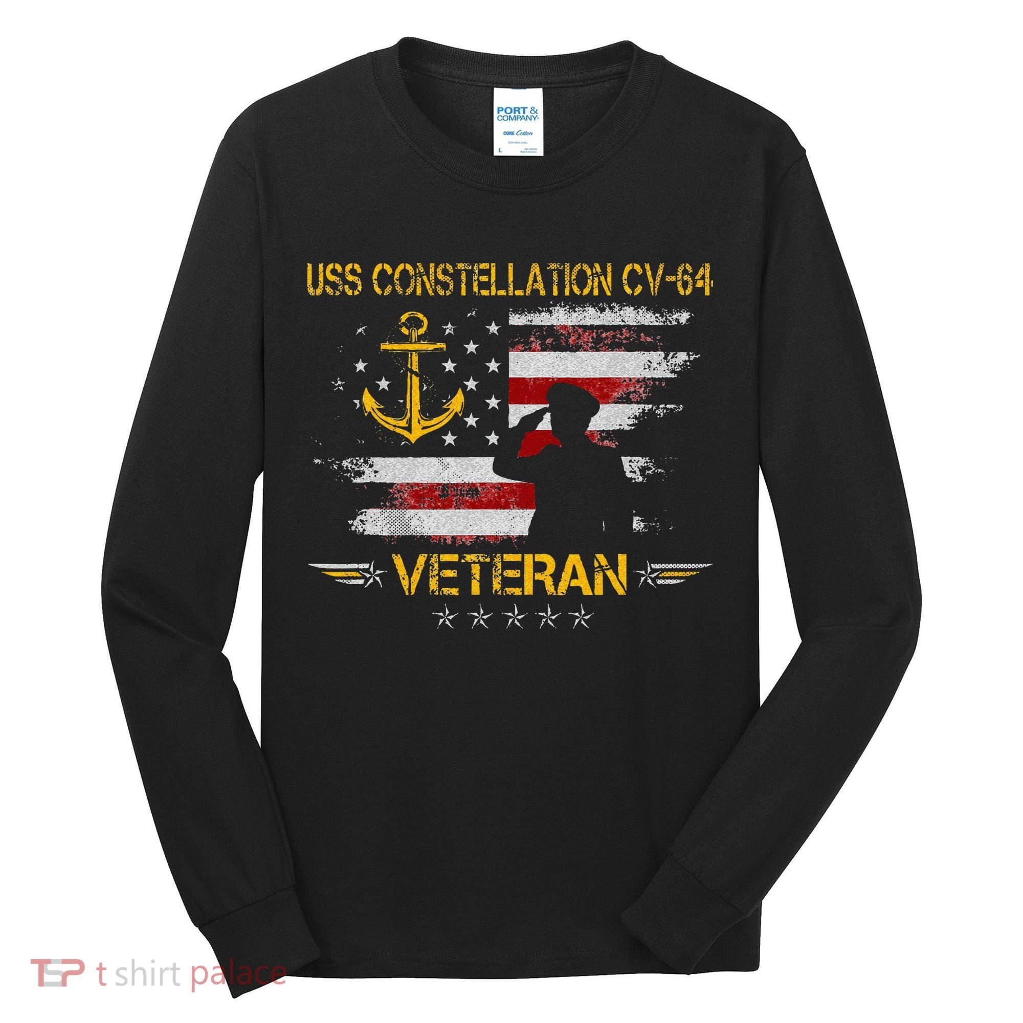 USS Constellation CV 64 Aircraft Carrier Veteran Flag Retro Tall Long Sleeve Shirt