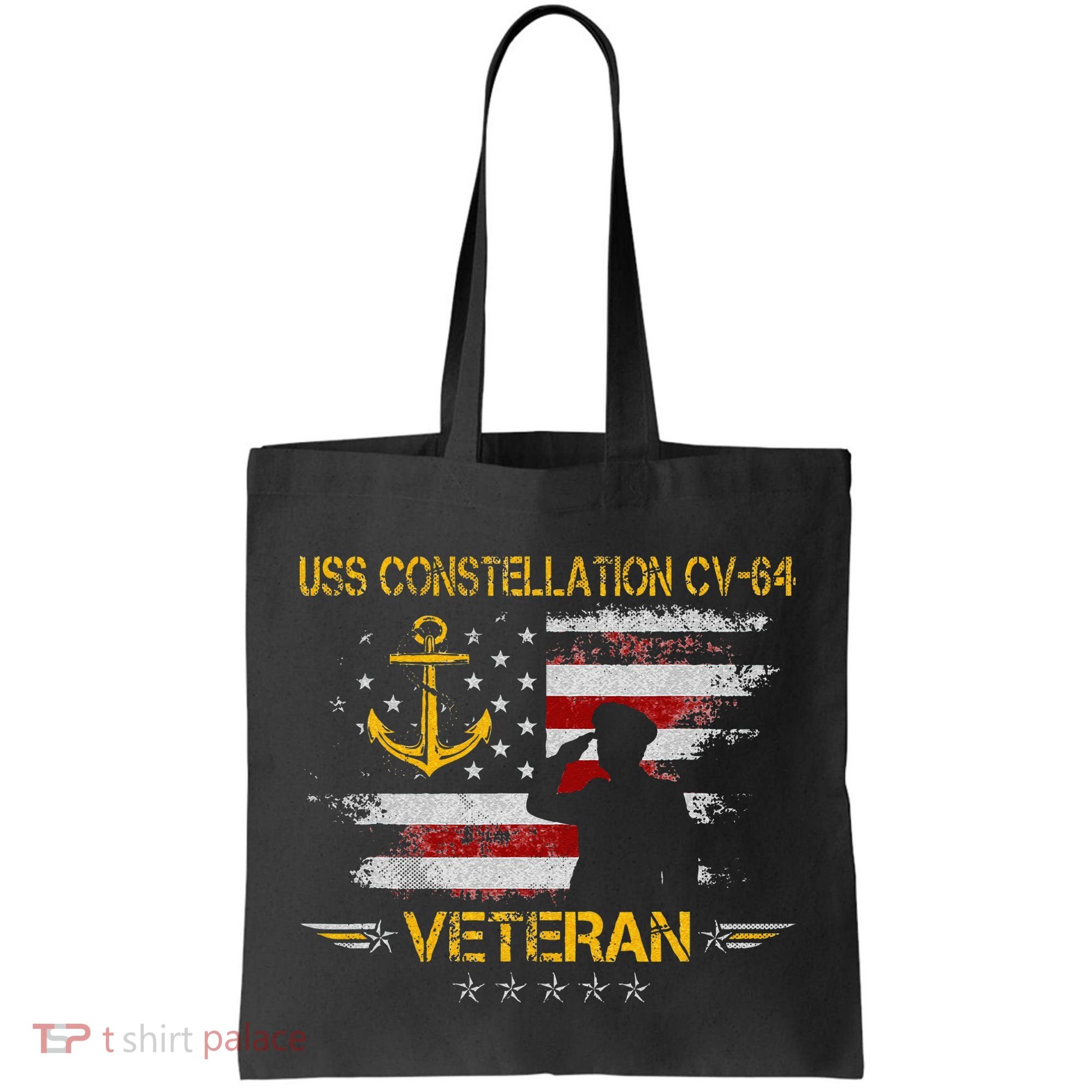 USS Constellation CV 64 Aircraft Carrier Veteran Flag Retro Tote Bag