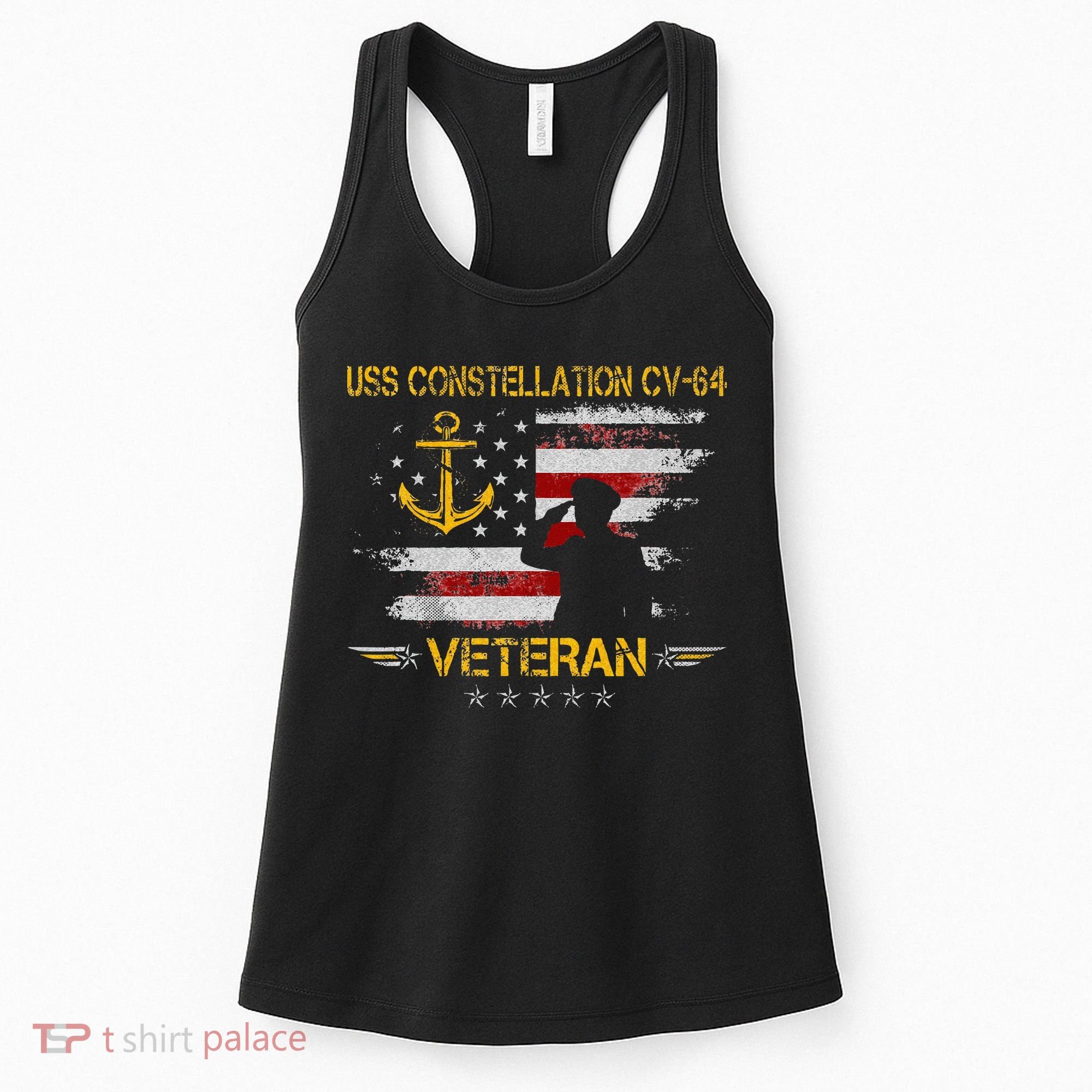 USS Constellation CV 64 Aircraft Carrier Veteran Flag Retro Women's Tank Top