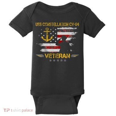USS Constellation CV 64 Aircraft Carrier Veteran Flag Retro Baby Bodysuit