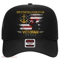USS Constellation CV 64 Aircraft Carrier Veteran Flag Retro Hat thumb 0