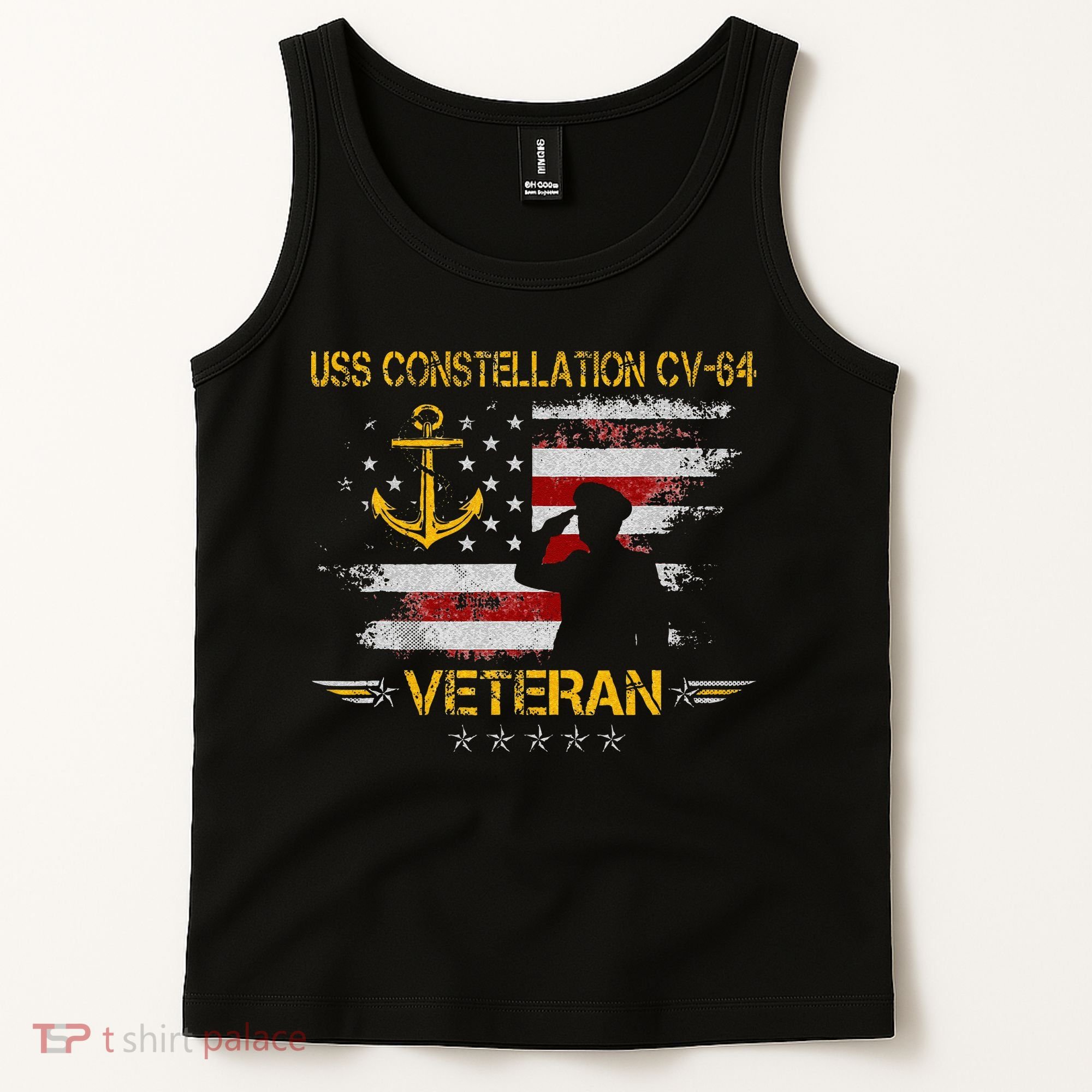 USS Constellation CV 64 Aircraft Carrier Veteran Flag Retro Tank Top