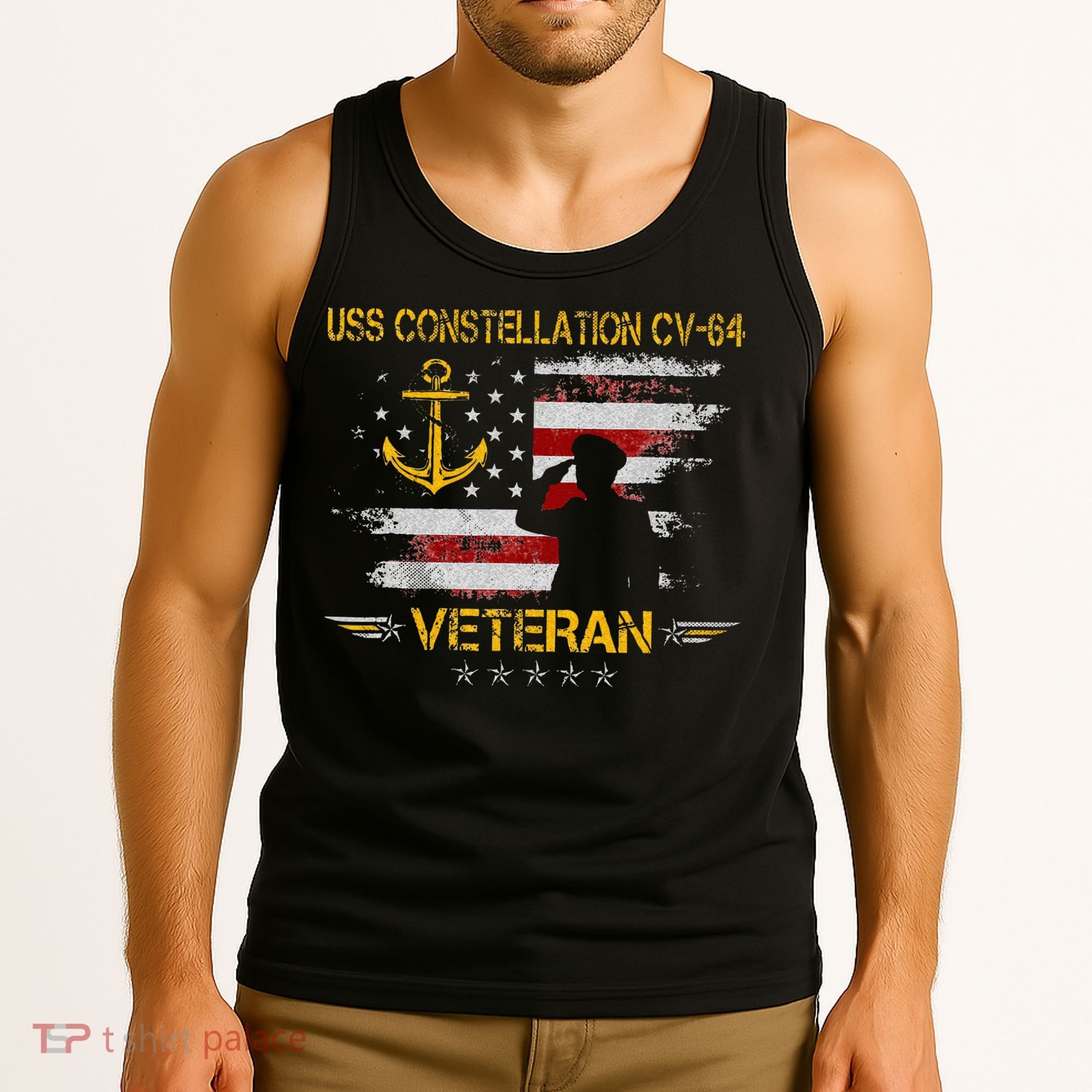 USS Constellation CV 64 Aircraft Carrier Veteran Flag Retro Tank Top