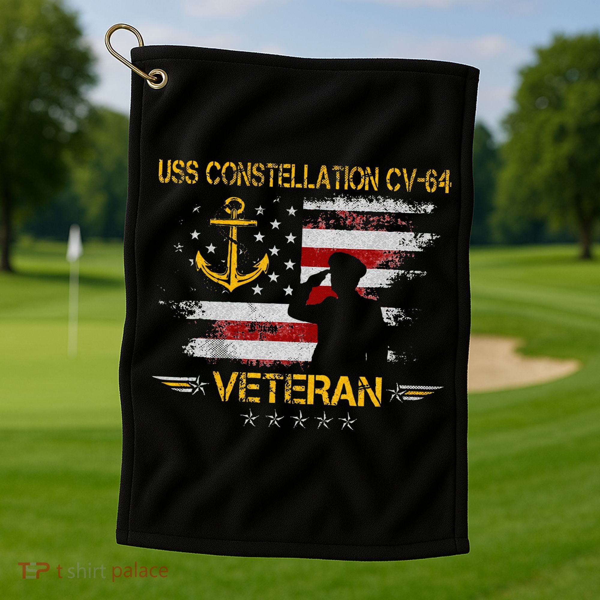 USS Constellation CV 64 Aircraft Carrier Veteran Flag Retro Golf Towel