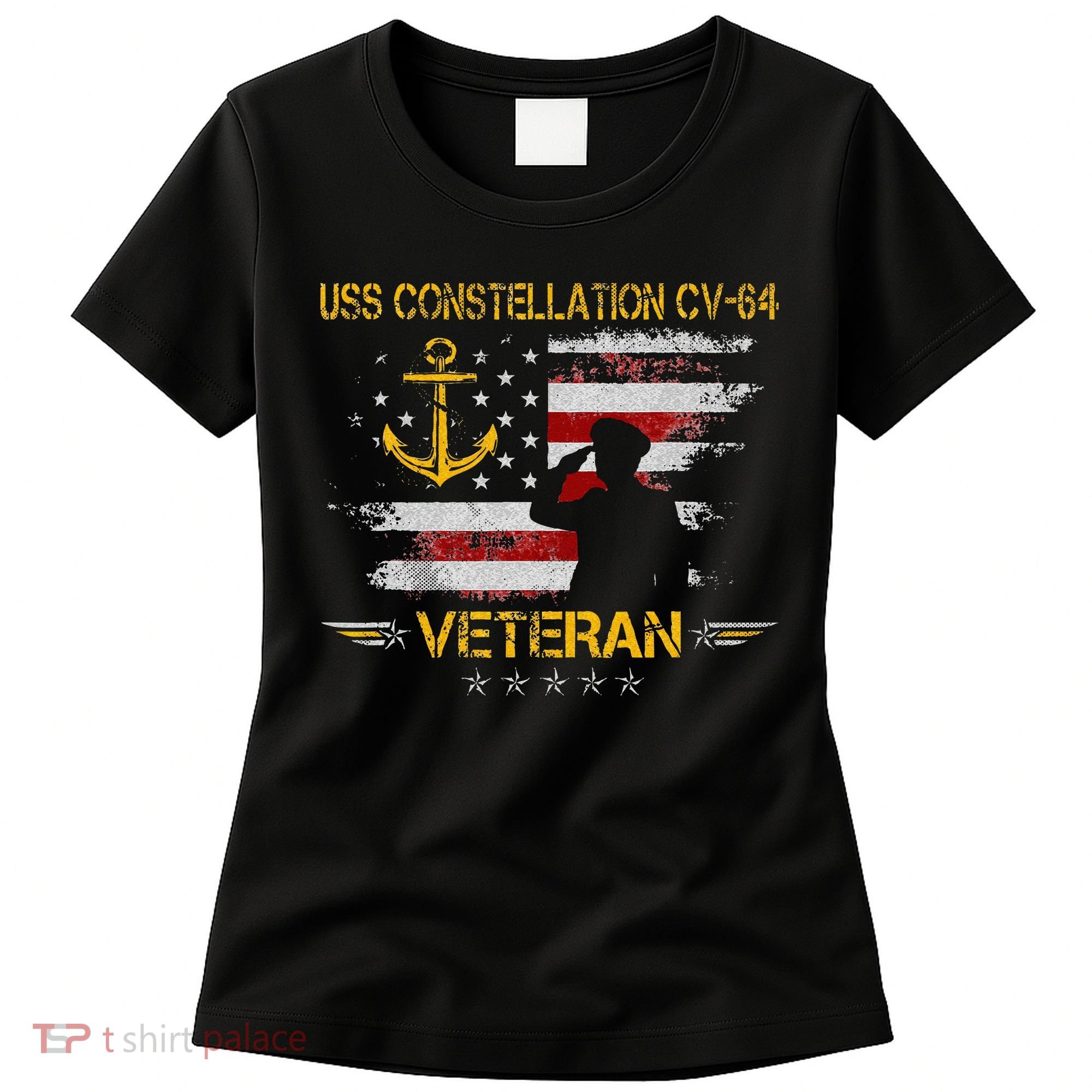 USS Constellation CV 64 Aircraft Carrier Veteran Flag Retro Women's T-Shirt