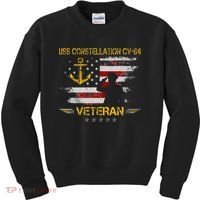 USS Constellation CV 64 Aircraft Carrier Veteran Flag Retro Kids Sweatshirt thumb 0