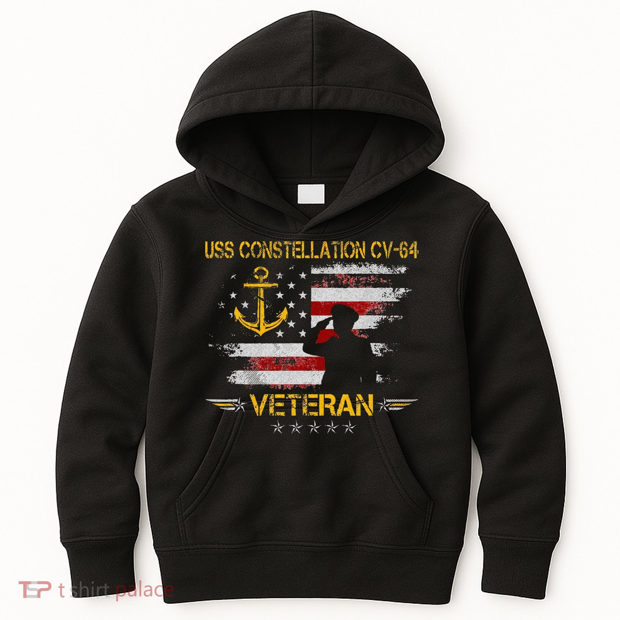 USS Constellation CV 64 Aircraft Carrier Veteran Flag Retro Kids Hoodie