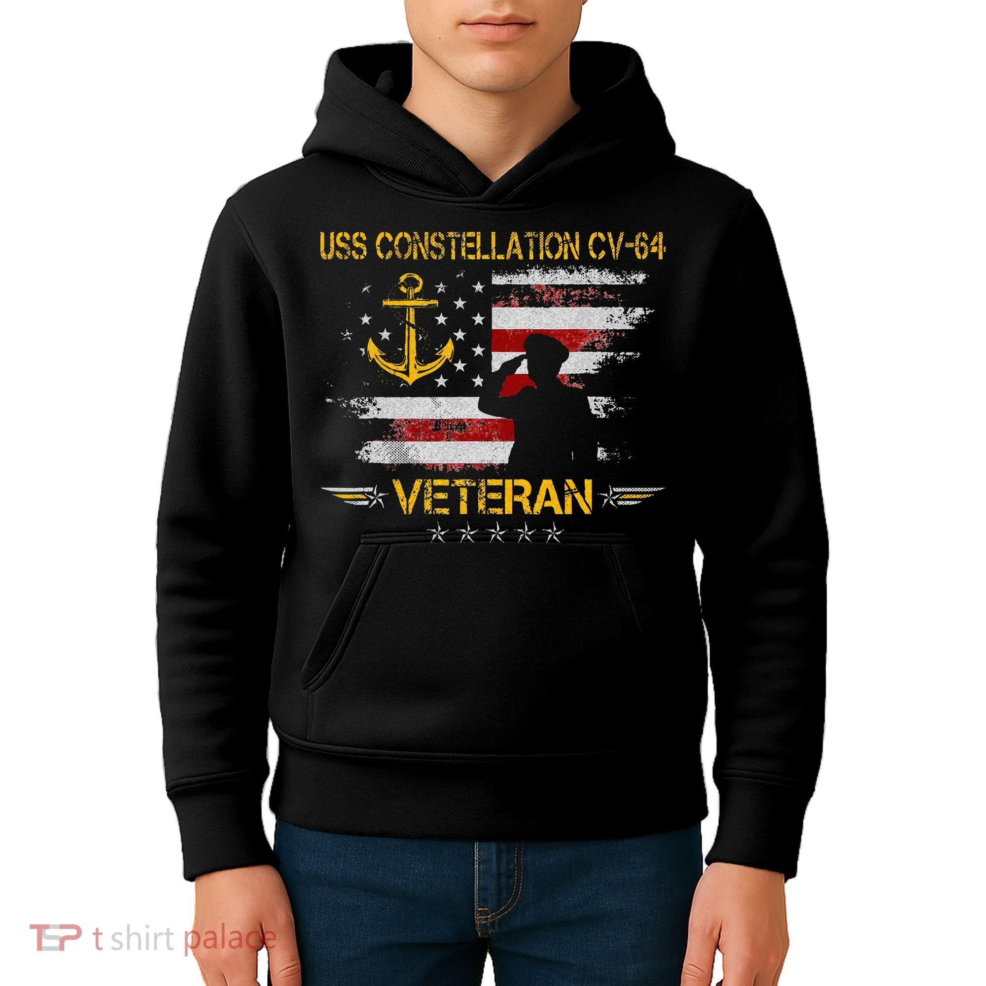 USS Constellation CV 64 Aircraft Carrier Veteran Flag Retro Kids Hoodie