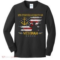 USS Constellation CV 64 Aircraft Carrier Veteran Flag Retro Kids Long Sleeve Shirt thumb 0