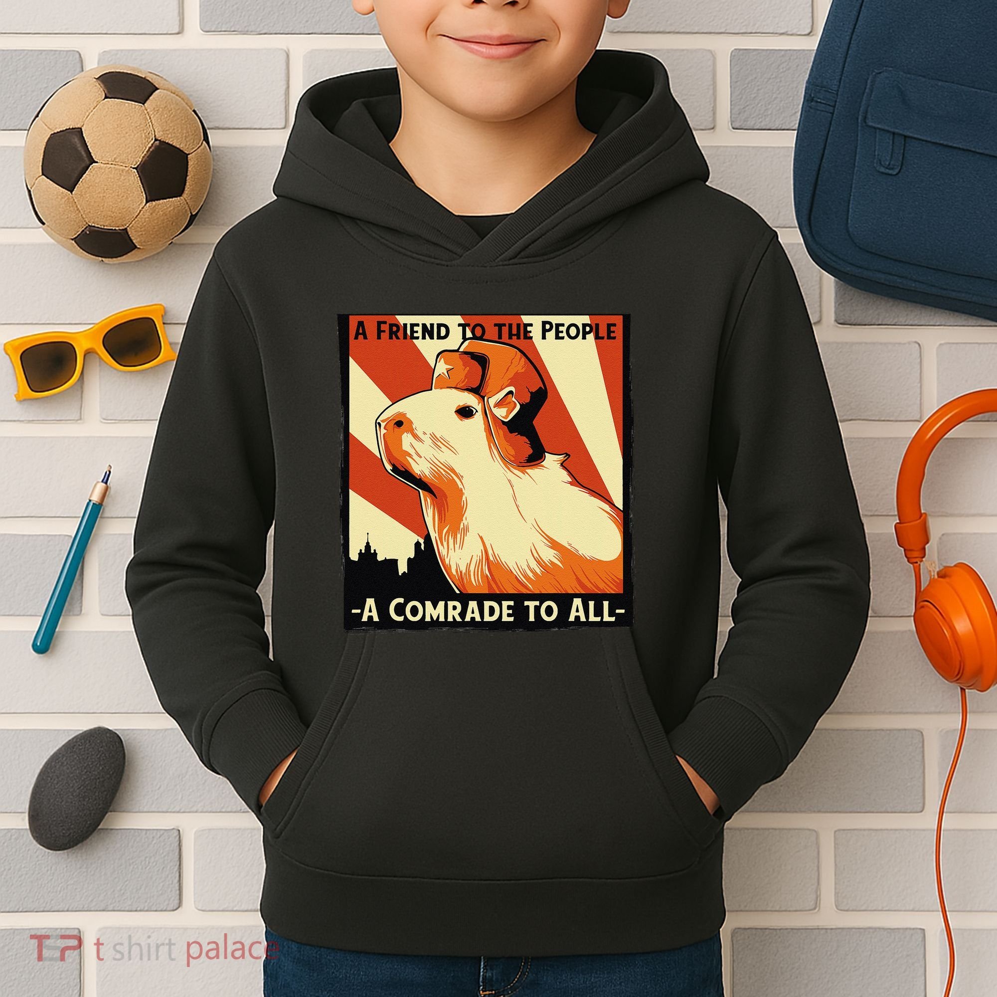 Ussr Communist Capybara Soviet A Friend To The People Kids Hoodie