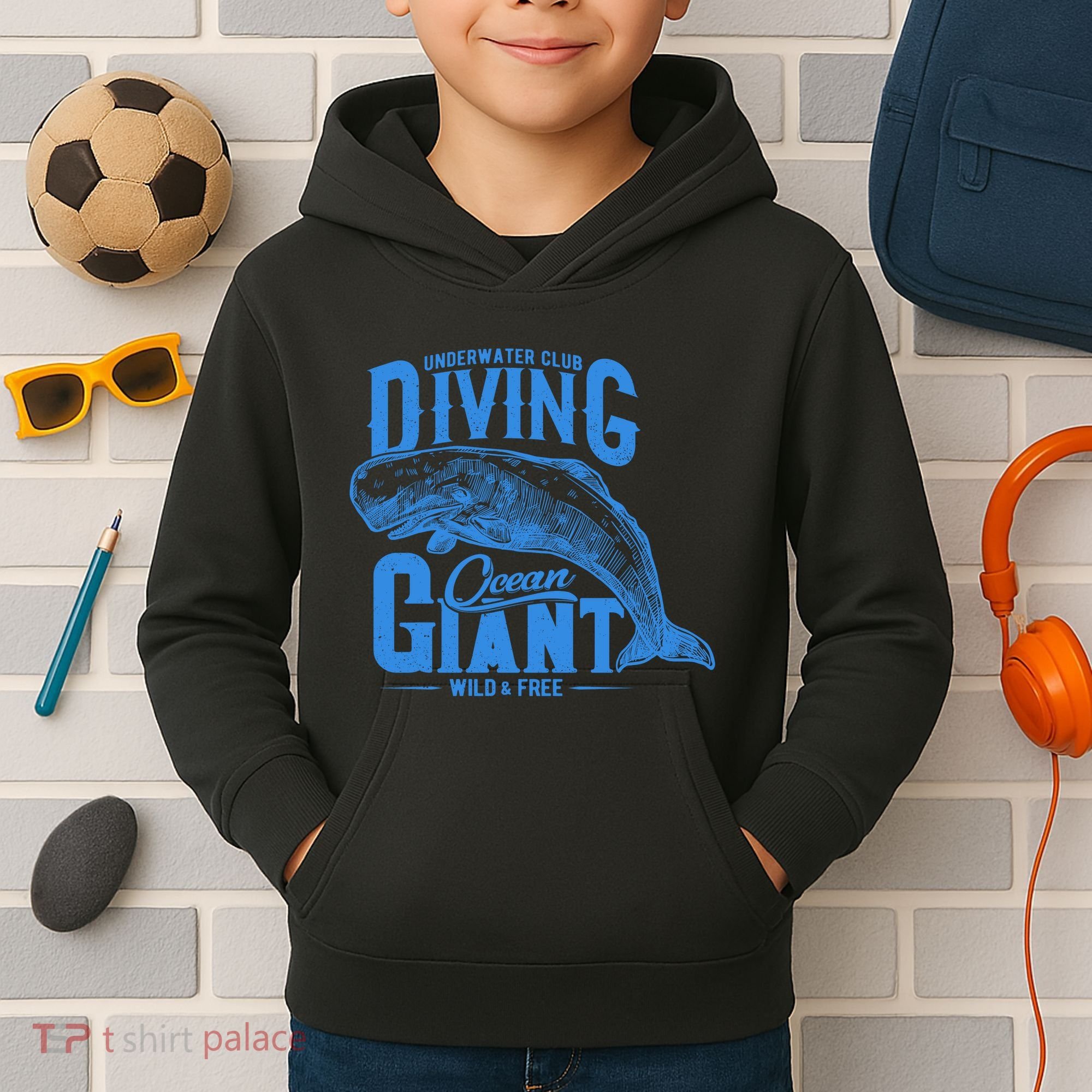 Underwater Club Diving Ocean Giant Wild And Free Kids Hoodie