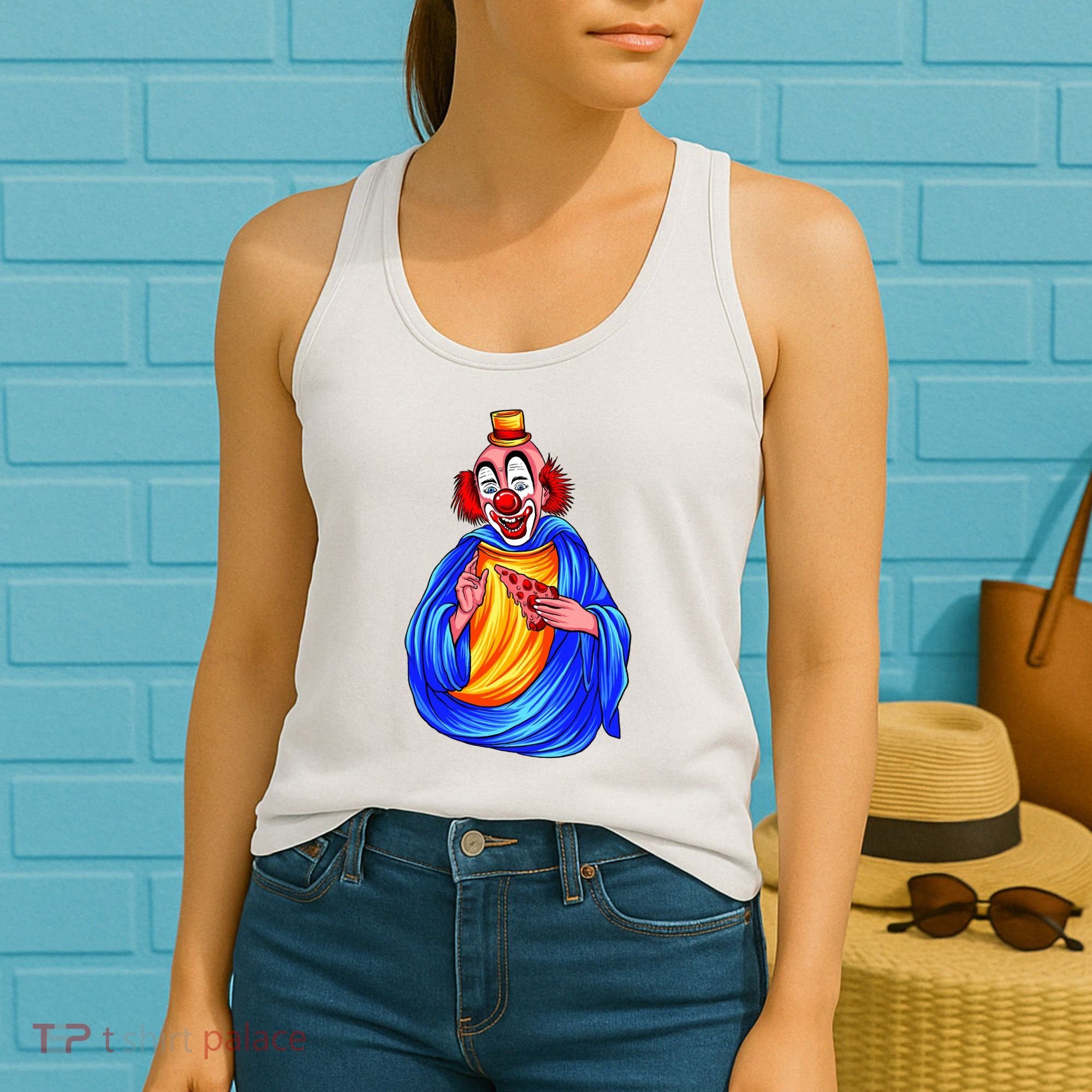 Ugly Clown Eating Pizza Women's Tank Top