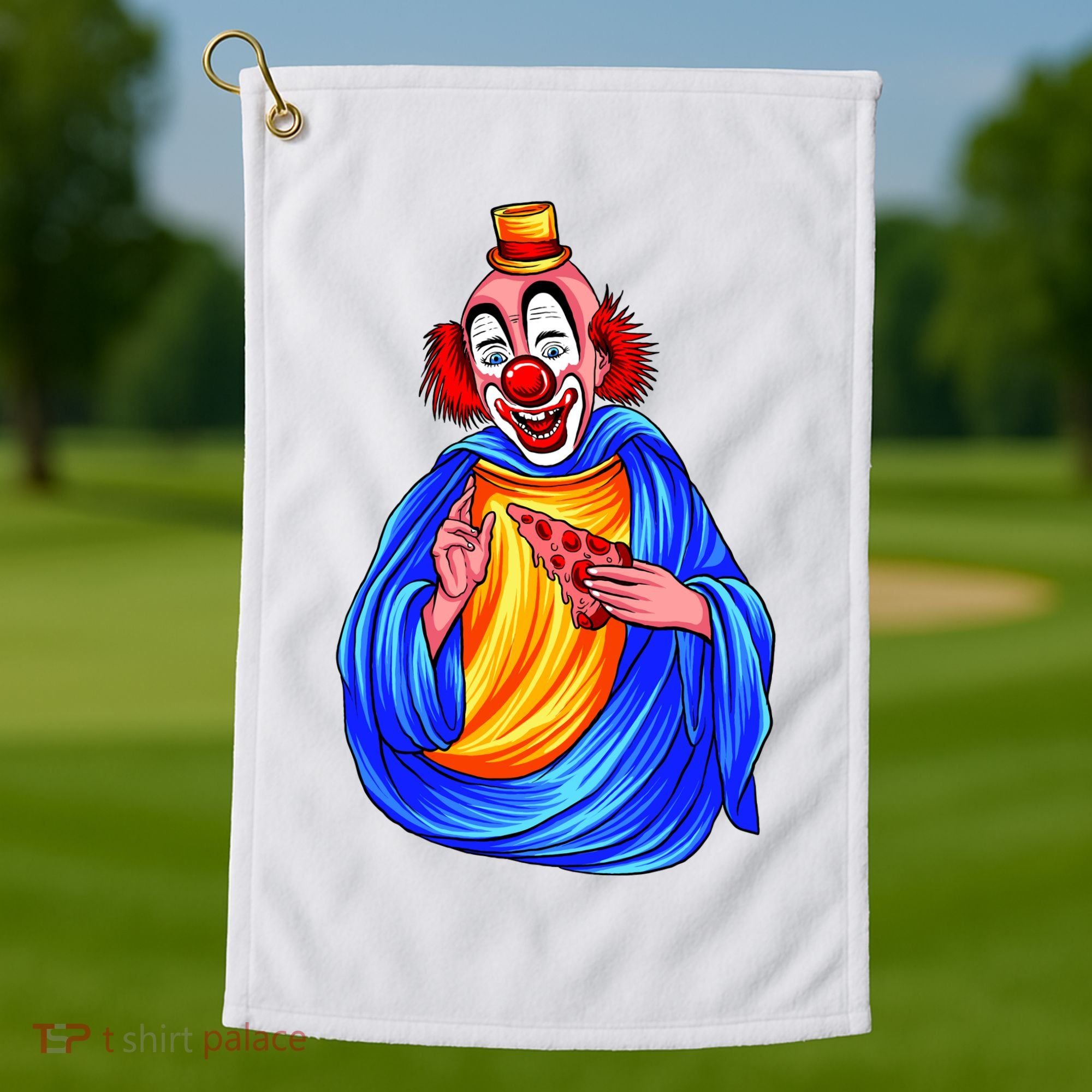 Ugly Clown Eating Pizza Golf Towel