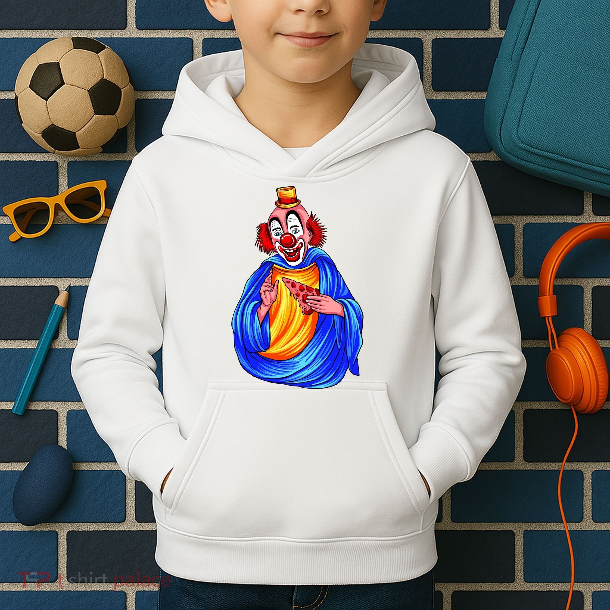 Ugly Clown Eating Pizza Kids Hoodie