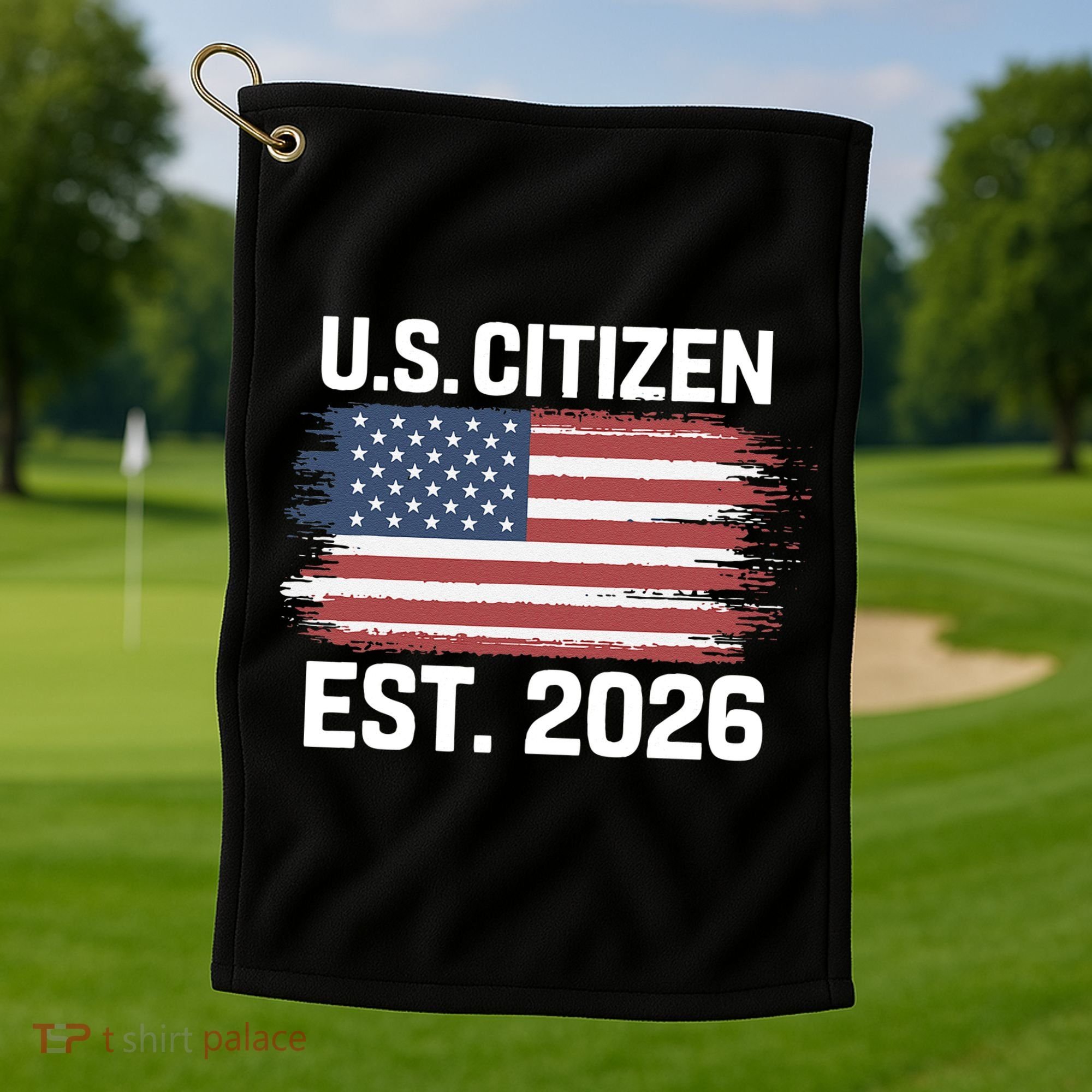 U.S. CITIZEN EST 2026 American Flag Golf Towel