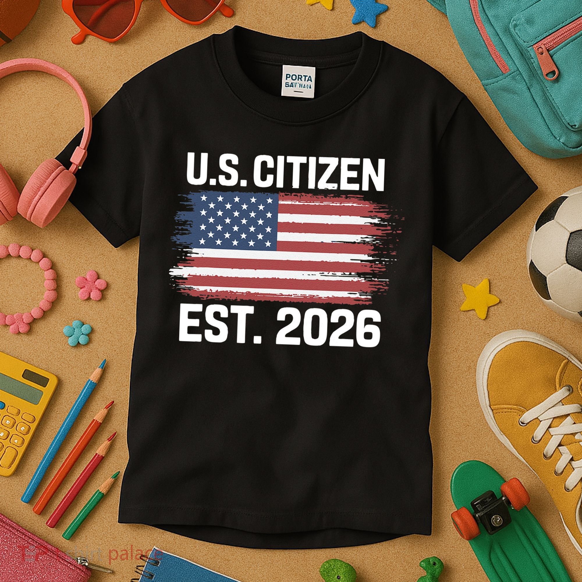 U.S. CITIZEN EST 2026 American Flag Kids T-Shirt