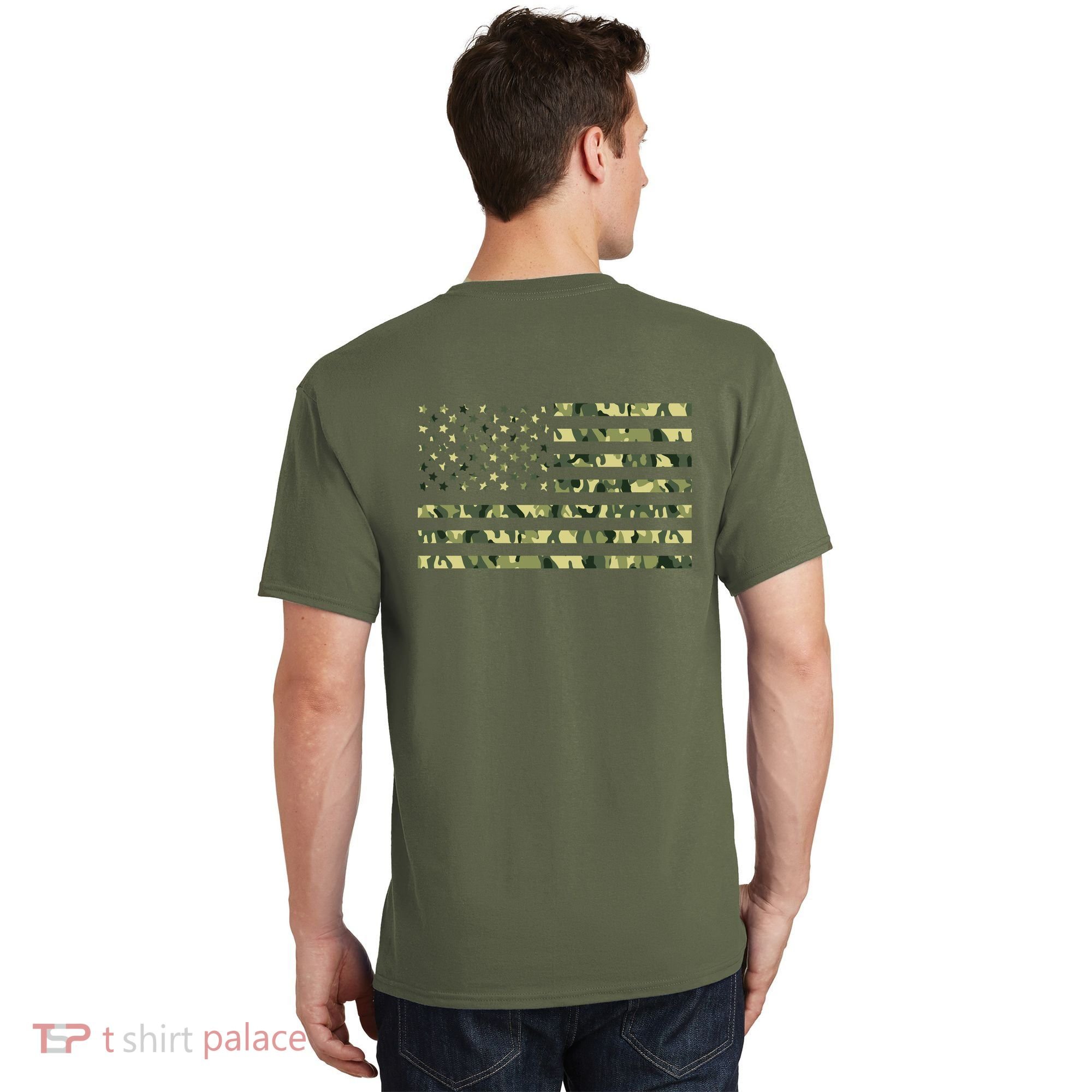 USA Camo Flag United States Of America Army Military Front & Back T-Shirt