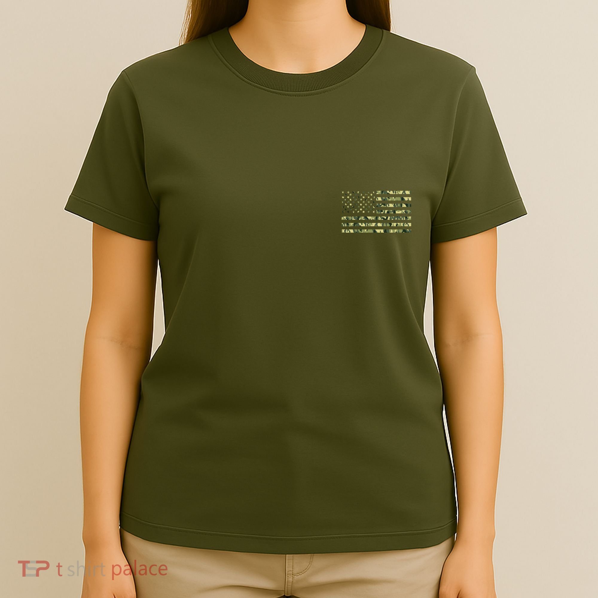 USA Camo Flag United States Of America Army Military Front & Back T-Shirt