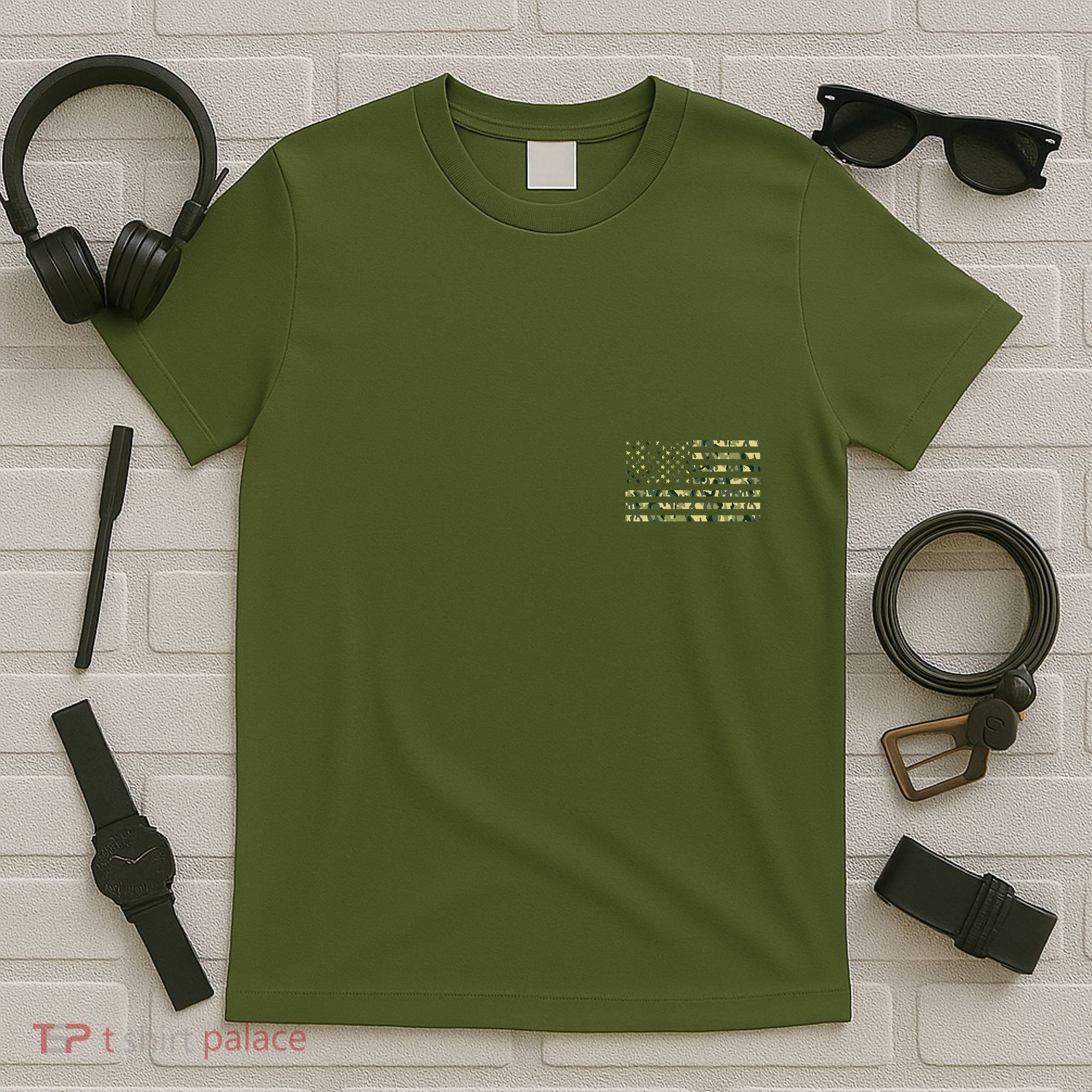 USA Camo Flag United States Of America Army Military Front & Back T-Shirt
