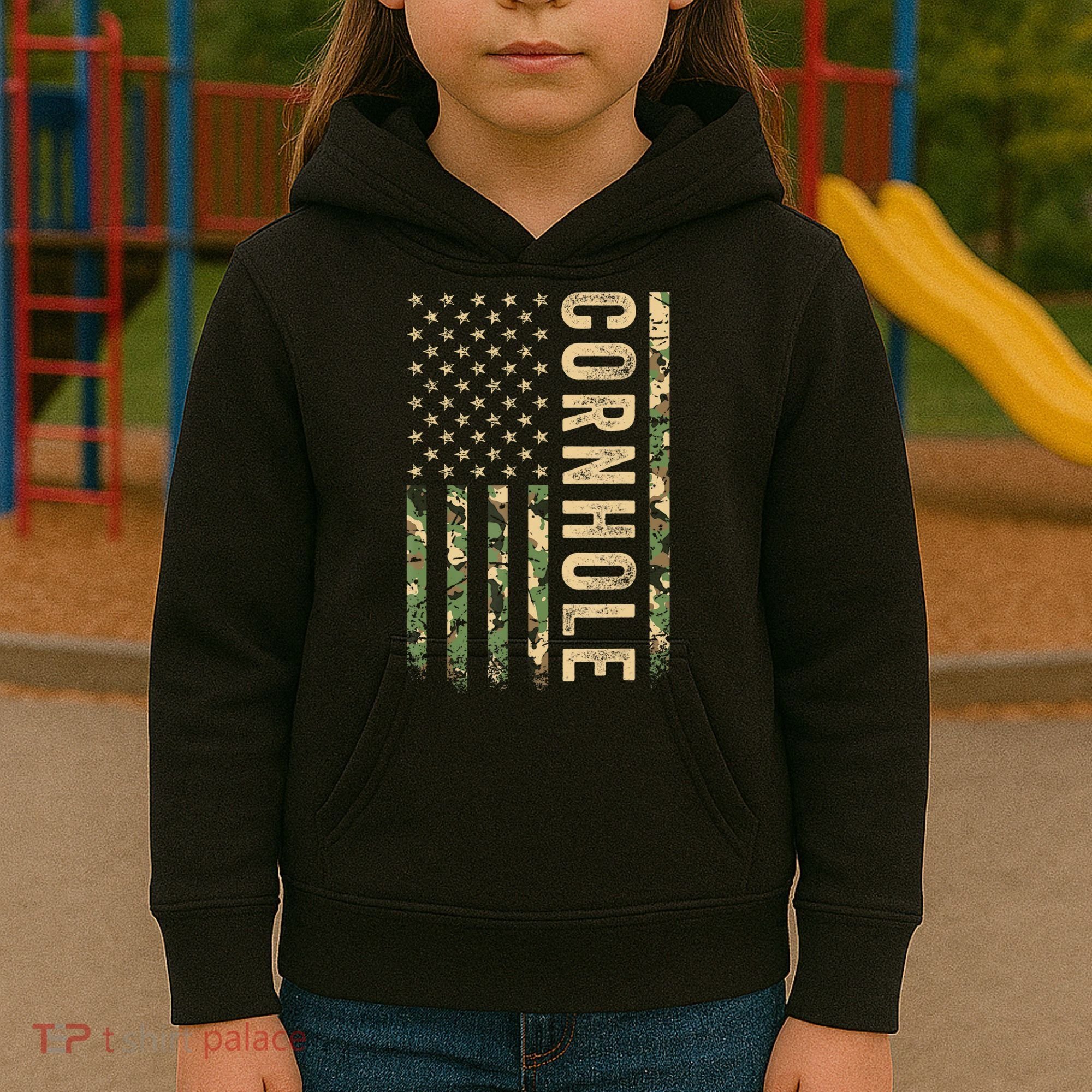 Usa Cornhole Flag Kids Hoodie