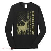 USA Camo Flag Best Buckin Dad Ever Deer Hunting Fathers Day Long Sleeve Shirt thumb 0