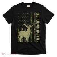 USA Camo Flag Best Buckin Dad Ever Deer Hunting Fathers Day T-Shirt thumb 0