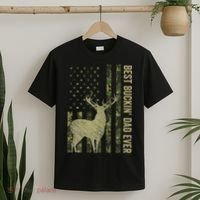 USA Camo Flag Best Buckin Dad Ever Deer Hunting Fathers Day T-Shirt thumb 2