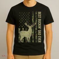 USA Camo Flag Best Buckin Dad Ever Deer Hunting Fathers Day T-Shirt thumb 3