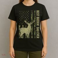 USA Camo Flag Best Buckin Dad Ever Deer Hunting Fathers Day T-Shirt thumb 4