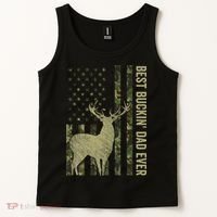 USA Camo Flag Best Buckin Dad Ever Deer Hunting Fathers Day Tank Top thumb 2