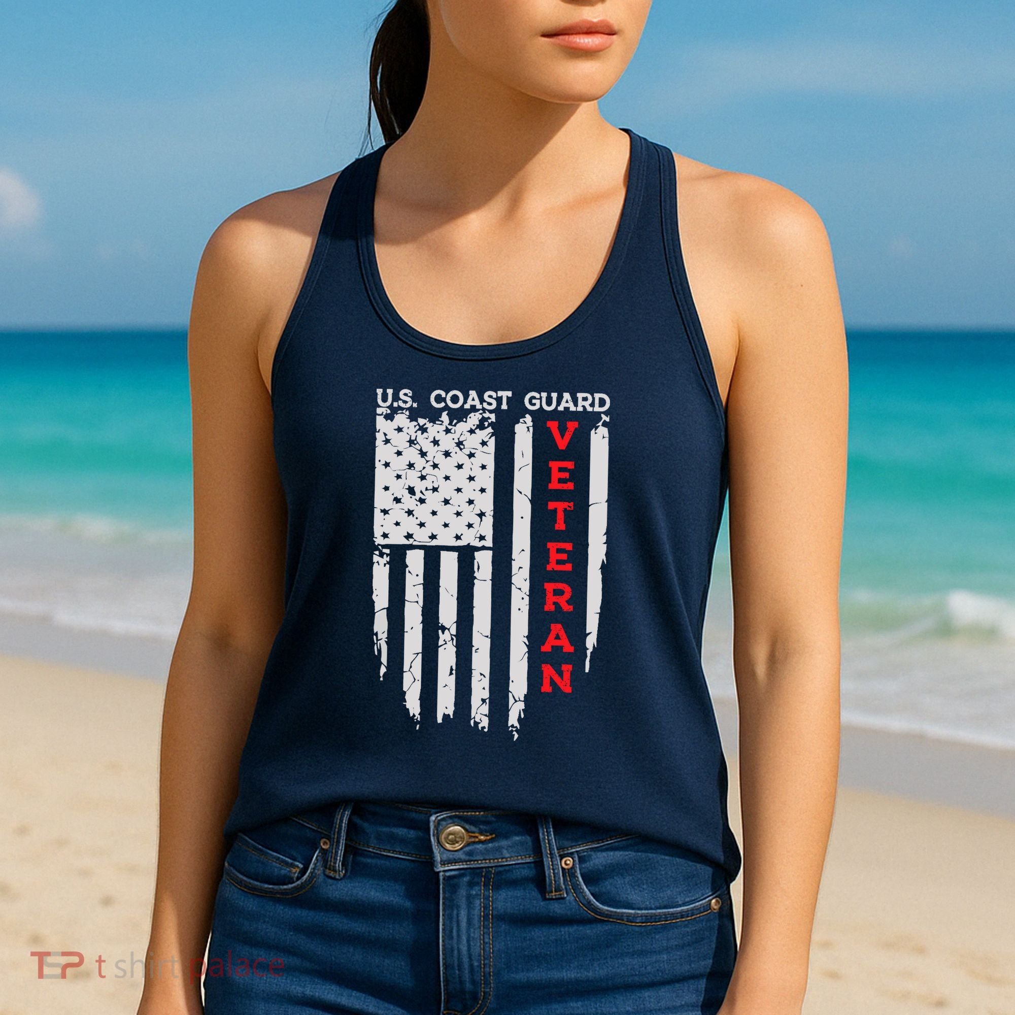 Us Coast Guard Veteran Uscg American Flag Women's Tank Top