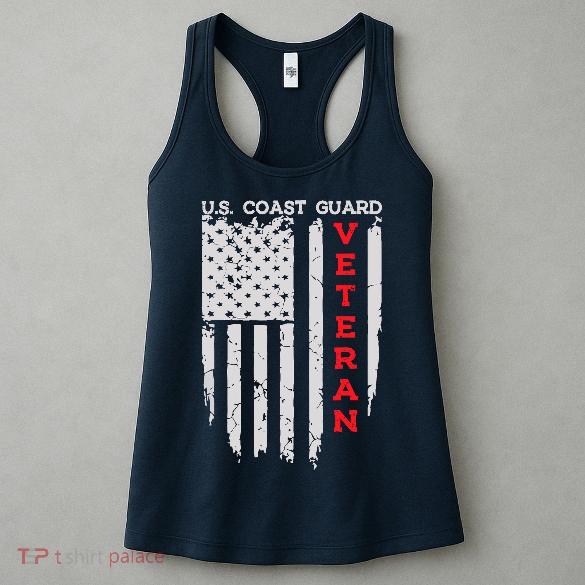 Us Coast Guard Veteran Uscg American Flag Women's Tank Top