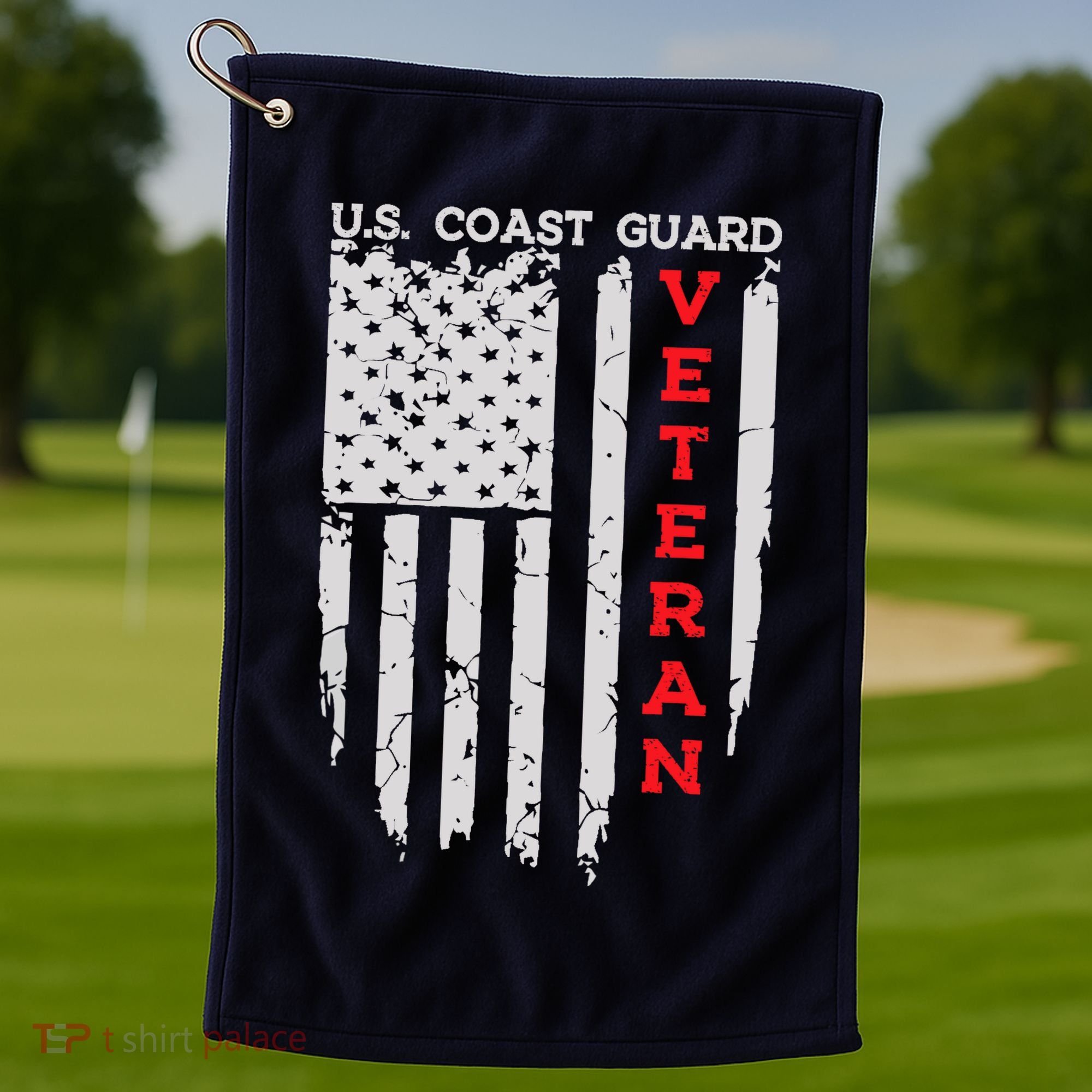 Us Coast Guard Veteran Uscg American Flag Golf Towel