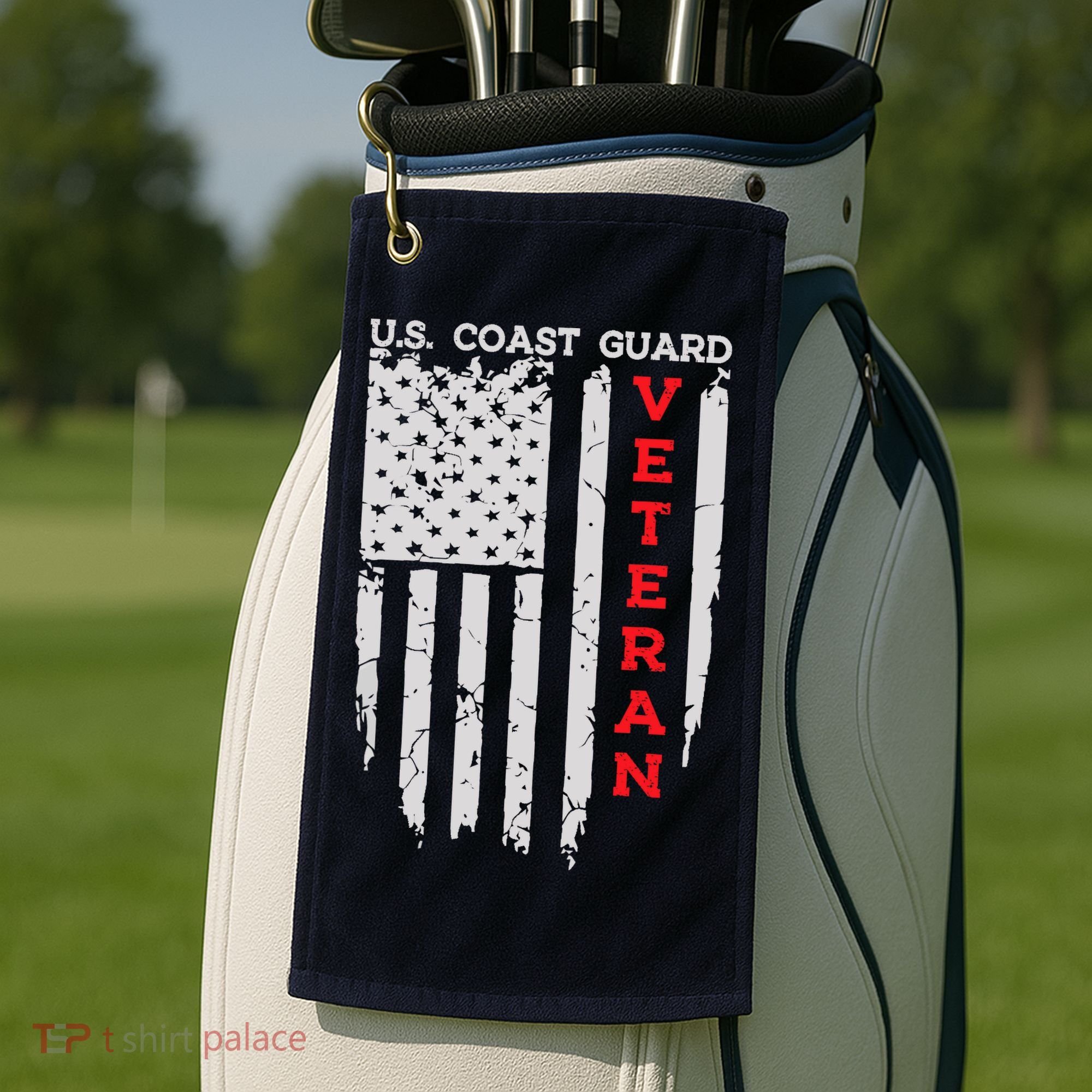 Us Coast Guard Veteran Uscg American Flag Golf Towel
