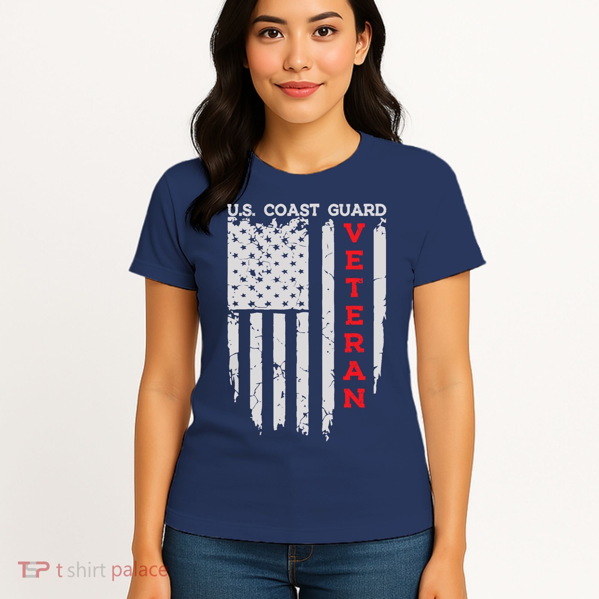 Us Coast Guard Veteran Uscg American Flag Women's T-Shirt