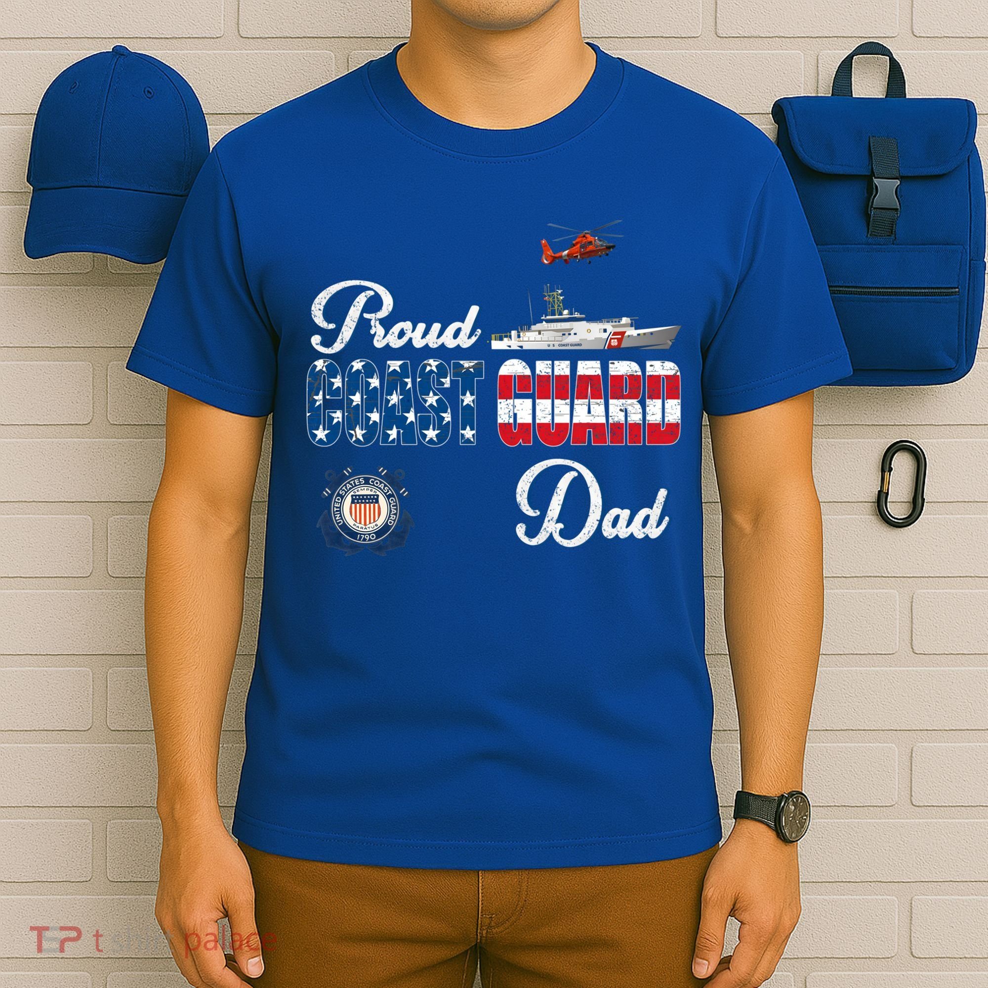 Us Coast Guard Dad Uscg American Flag Vintage Cool Gift T-Shirt