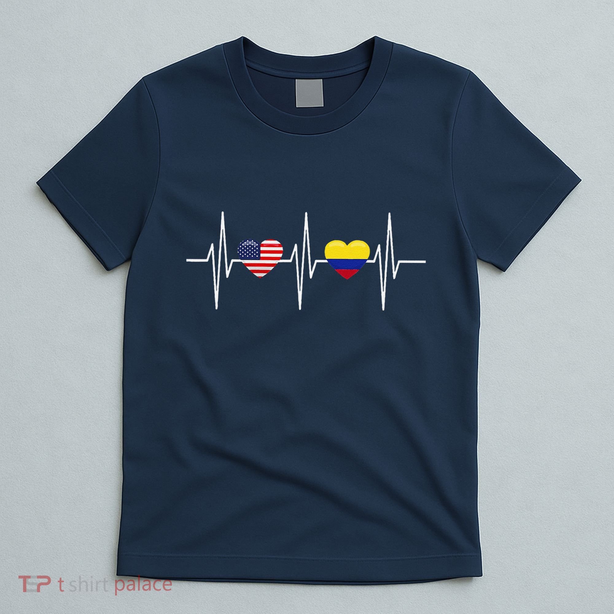 Usa Colombia Heartbeat America Colombian Flag Heart T-Shirt